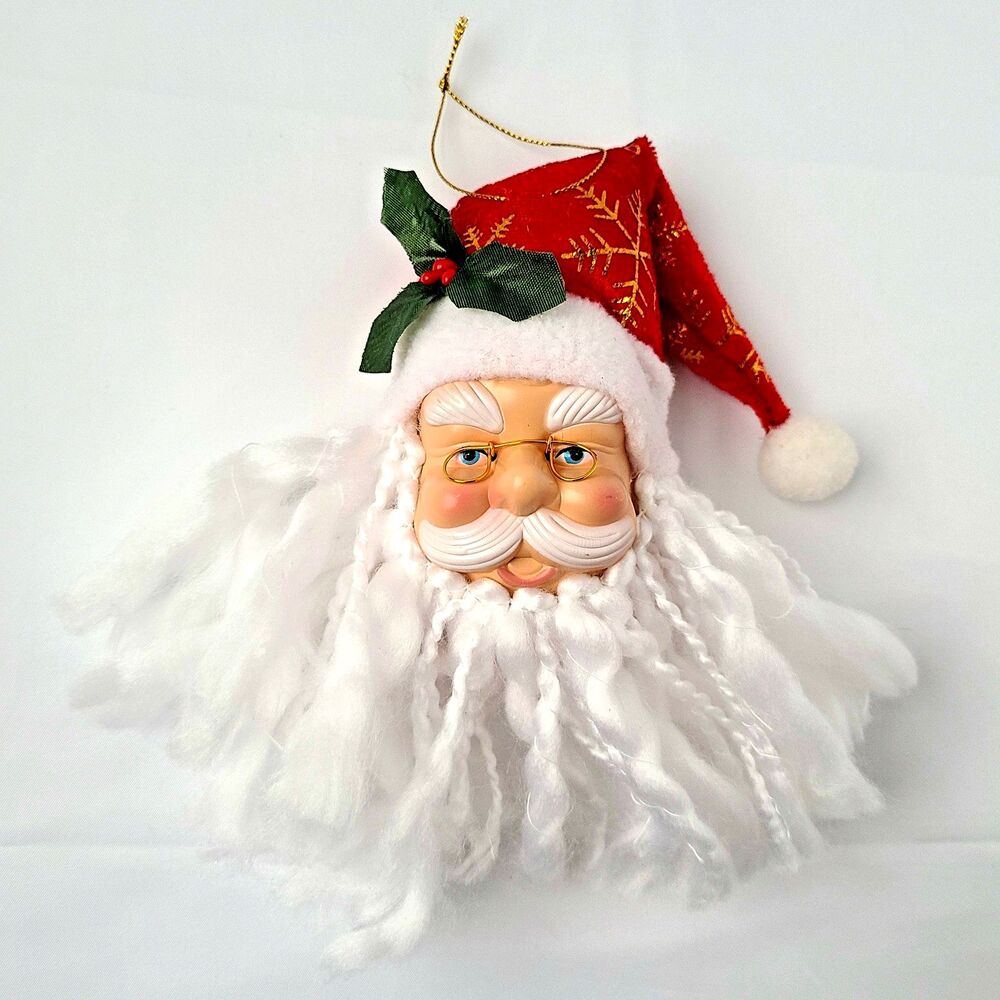 Vtg Christmas Santa Ornament Plastic Face Metal Glasses Decoration Retro Claus